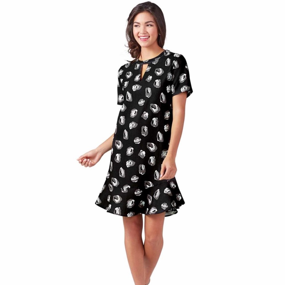 Black Ikat Flounce Dress